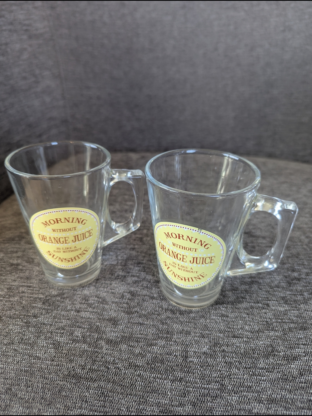 Glass Small Mugs with Orange Juice Morning Label - Clear